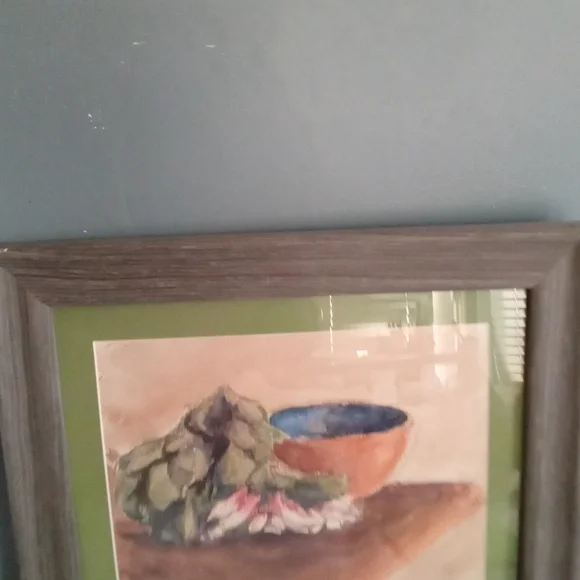 Framed Watercolor Still Life Painting Radishes and Bowl Art Print Wall Decor